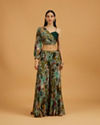 Mohey Women Sea Green Botanical Printed Indo Western Set with Embroidered Waist Belt