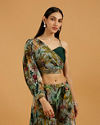 Mohey Women Sea Green Botanical Printed Indo Western Set with Embroidered Waist Belt