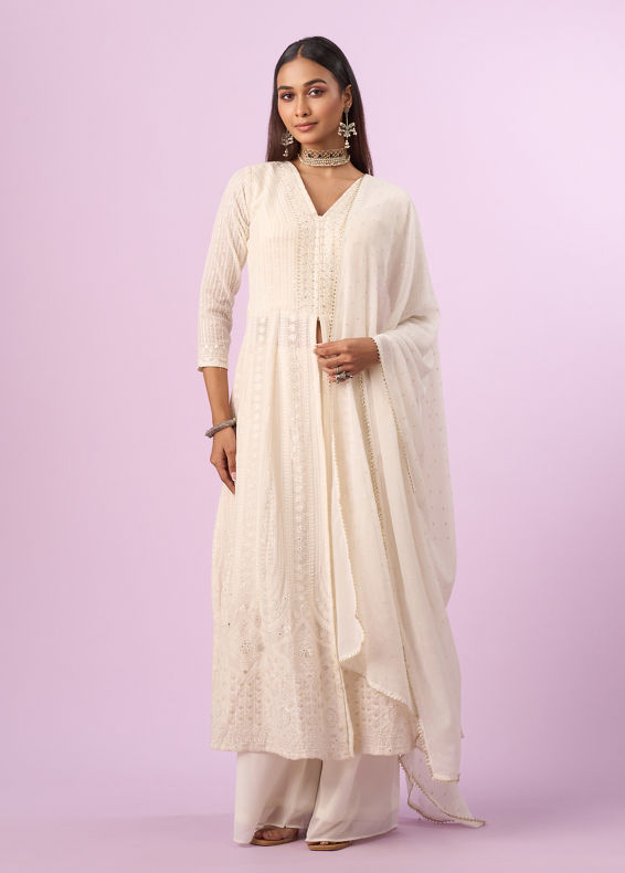 Mohey Women Regal Cream Georgette Anarkali Suit