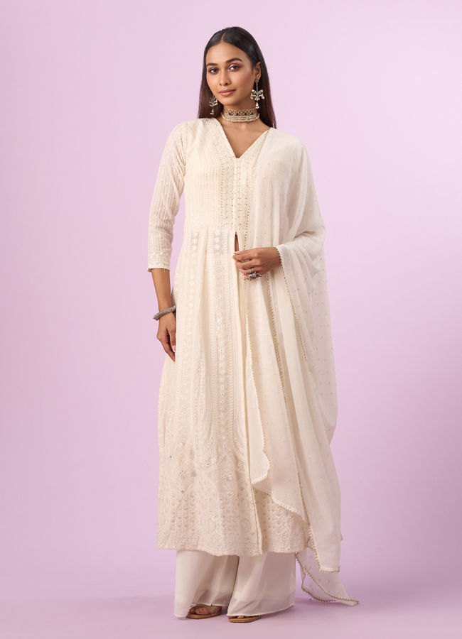 Mohey Women Regal Cream Georgette Anarkali Suit