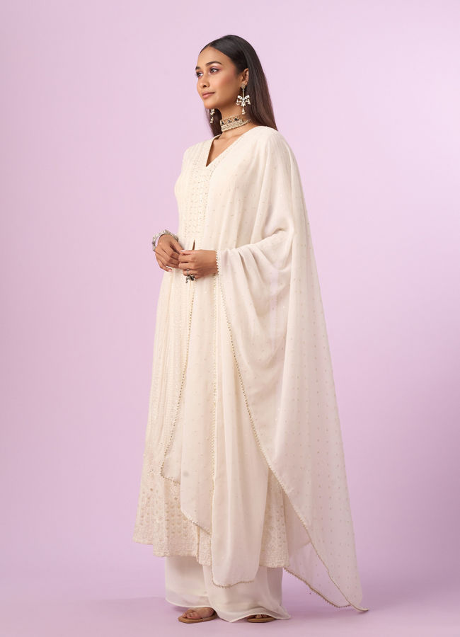 Mohey Women Regal Cream Georgette Anarkali Suit