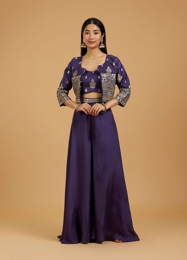 Mohey Women Purple Chinon Ensemble Indo Western