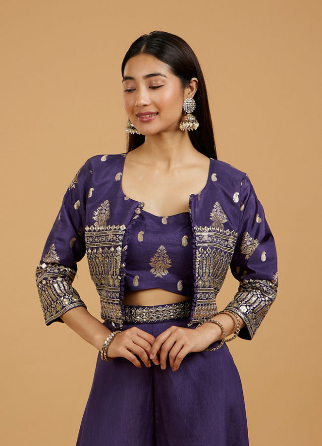Mohey Women Purple Chinon Ensemble Indo Western