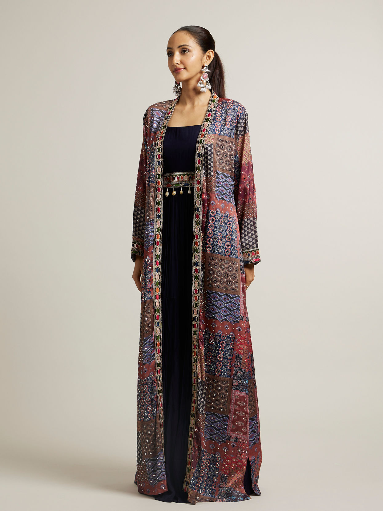 alt message - Mohey Women Indigo Blue Imperial Print Long Suit with Sequin Work image number 2