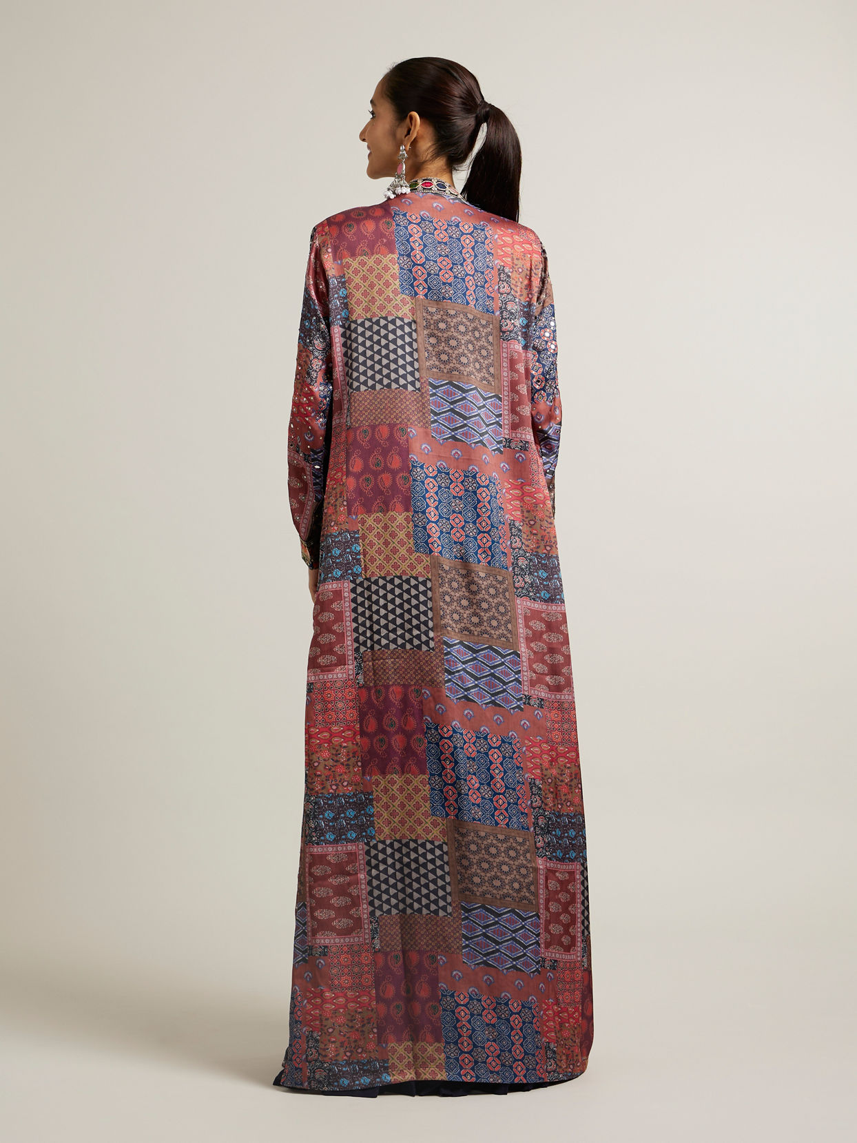 Mohey Women Indigo Blue Imperial Print Long Indo Western with Sequin Work
