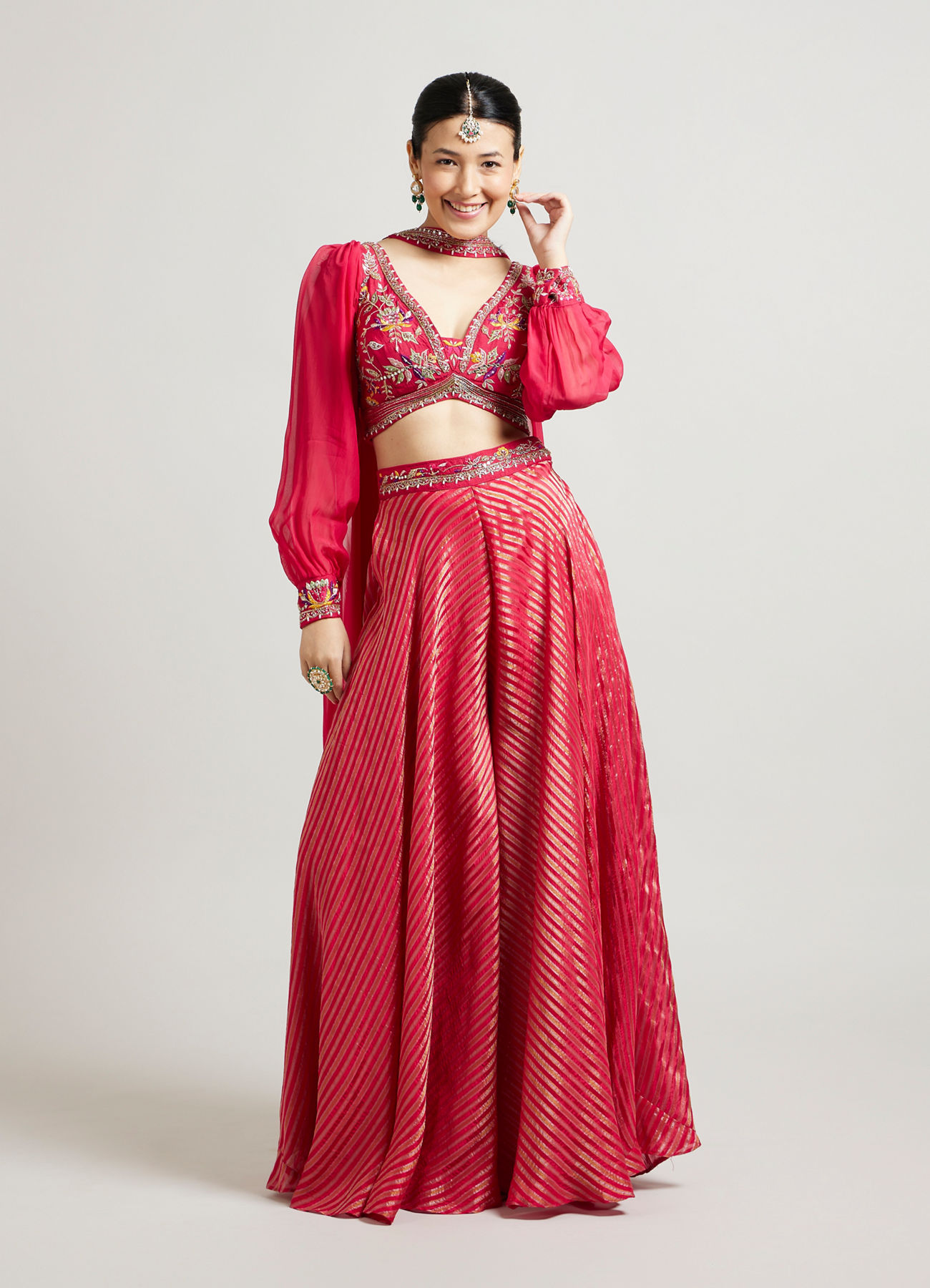 Mohey Women Rani Chinon Indo Western with Zari Work