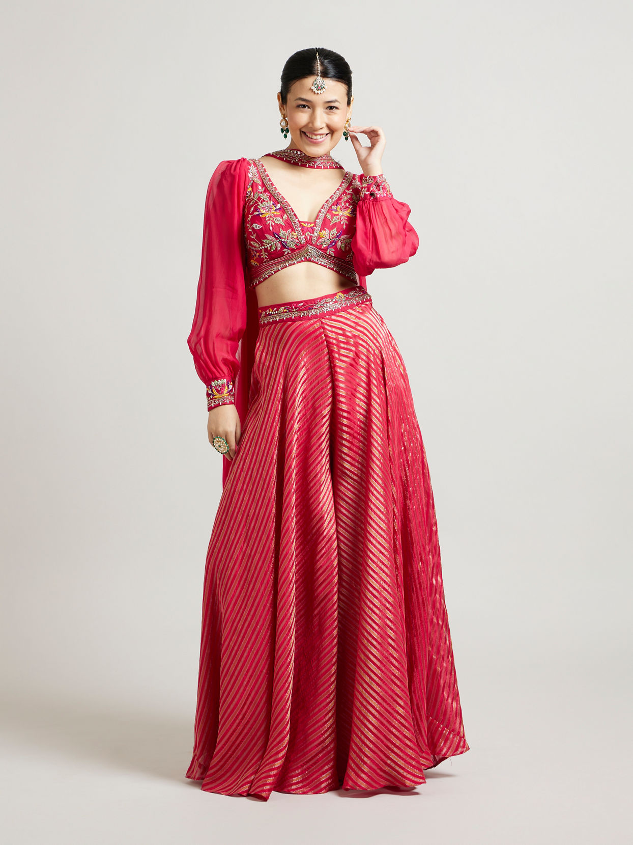 Mohey Women Rani Chinon Indo Western with Zari Work