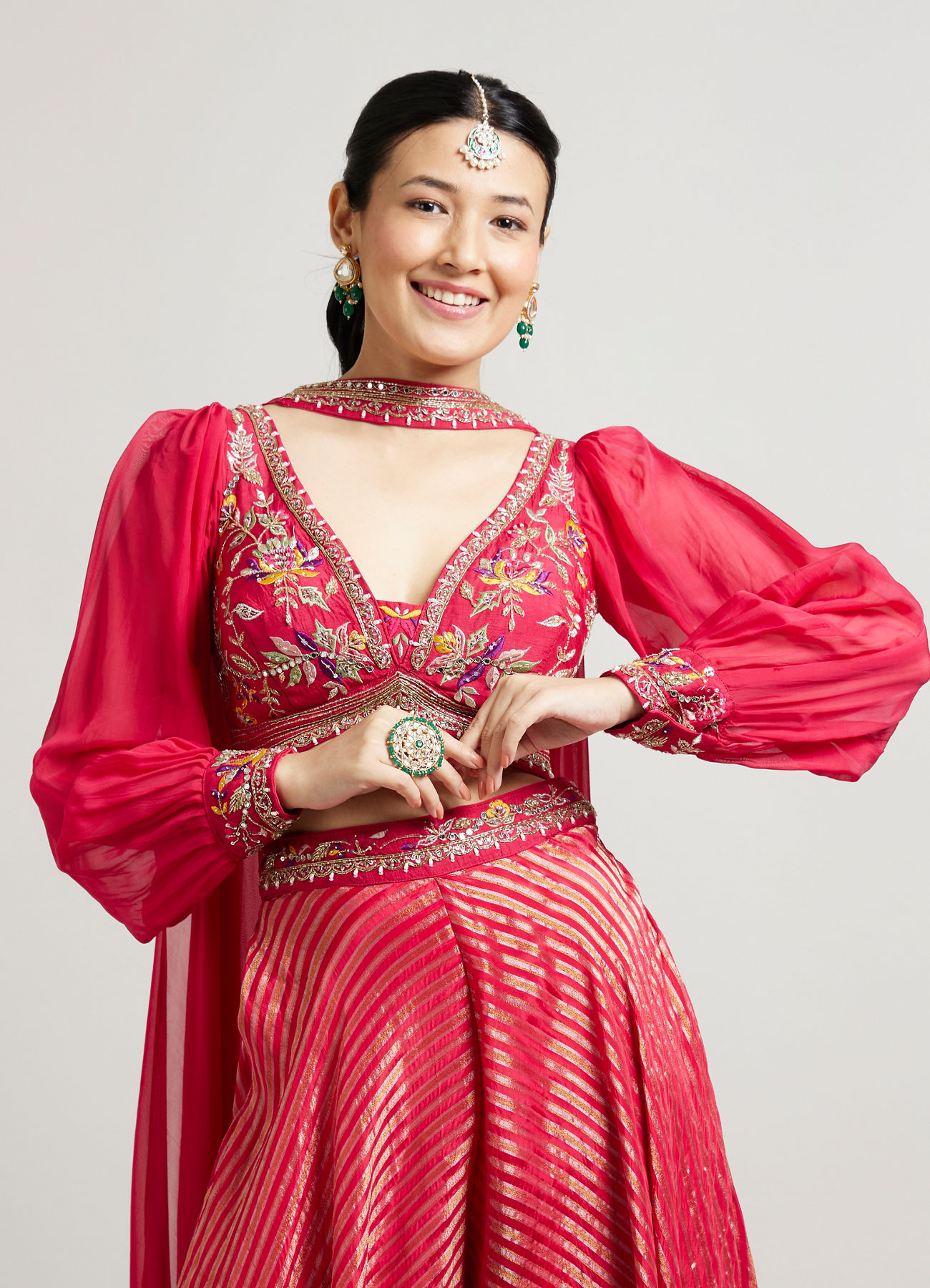 Mohey Women Rani Chinon Indo Western with Zari Work