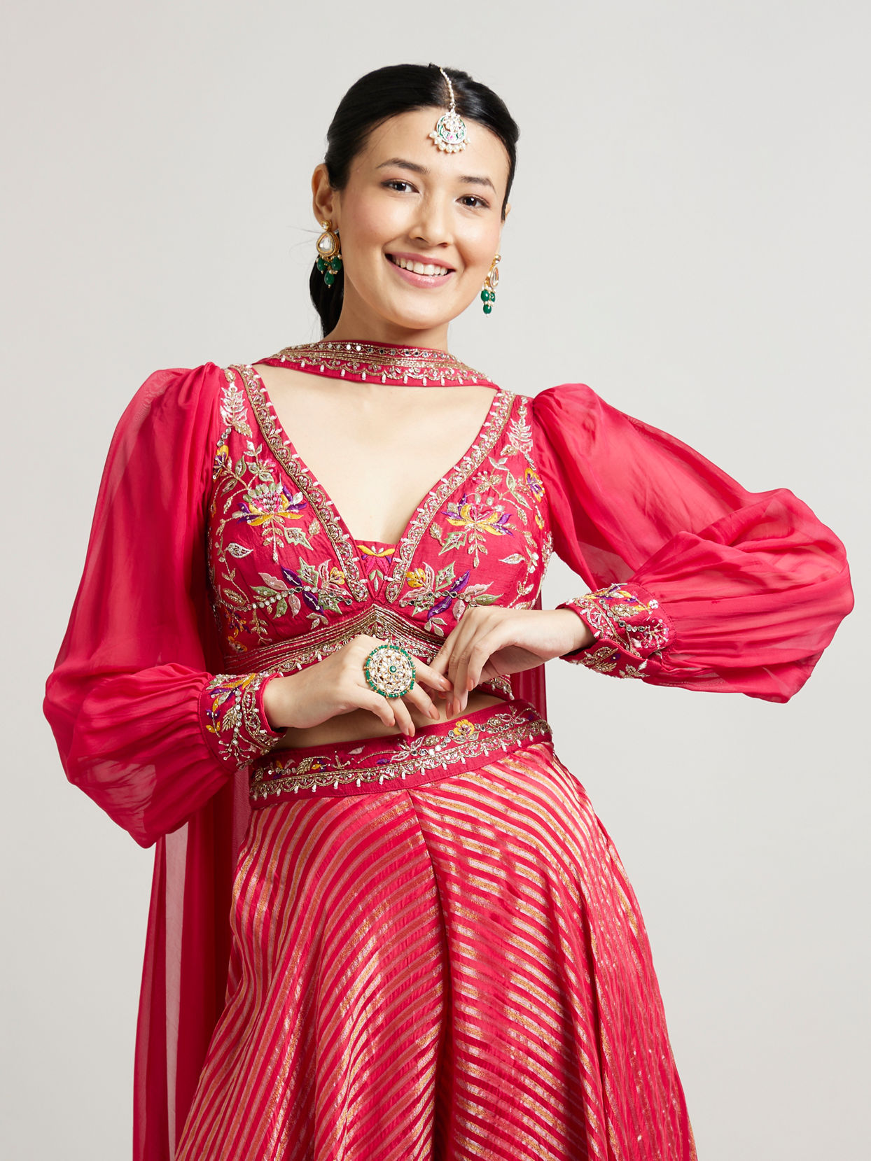 Mohey Women Rani Chinon Indo Western with Zari Work