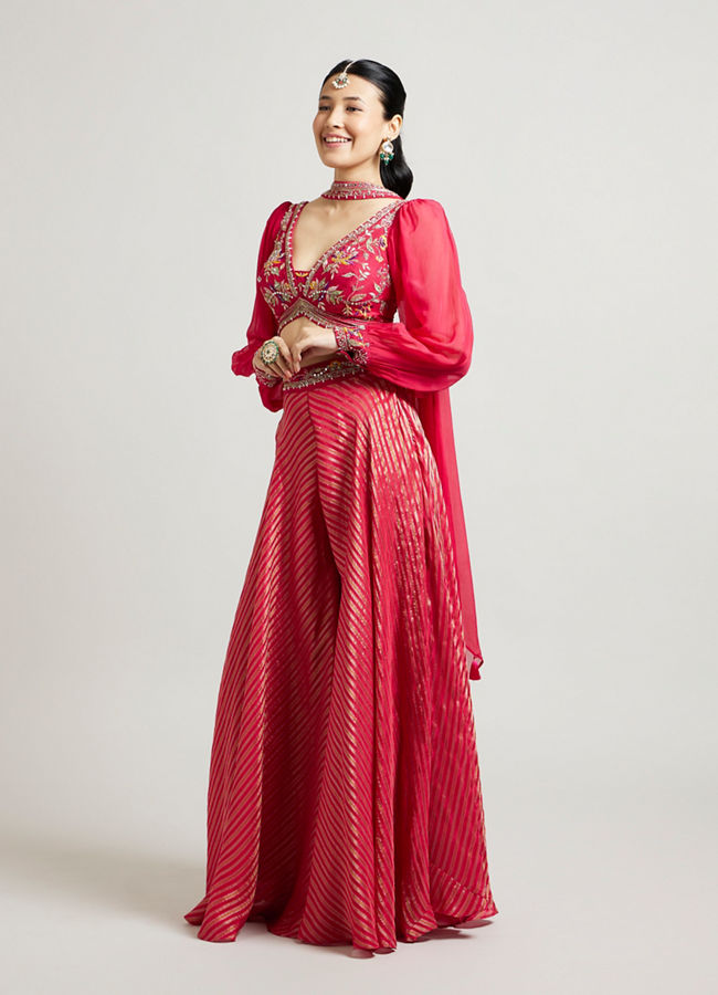 Mohey Women Rani Chinon Indo Western with Zari Work