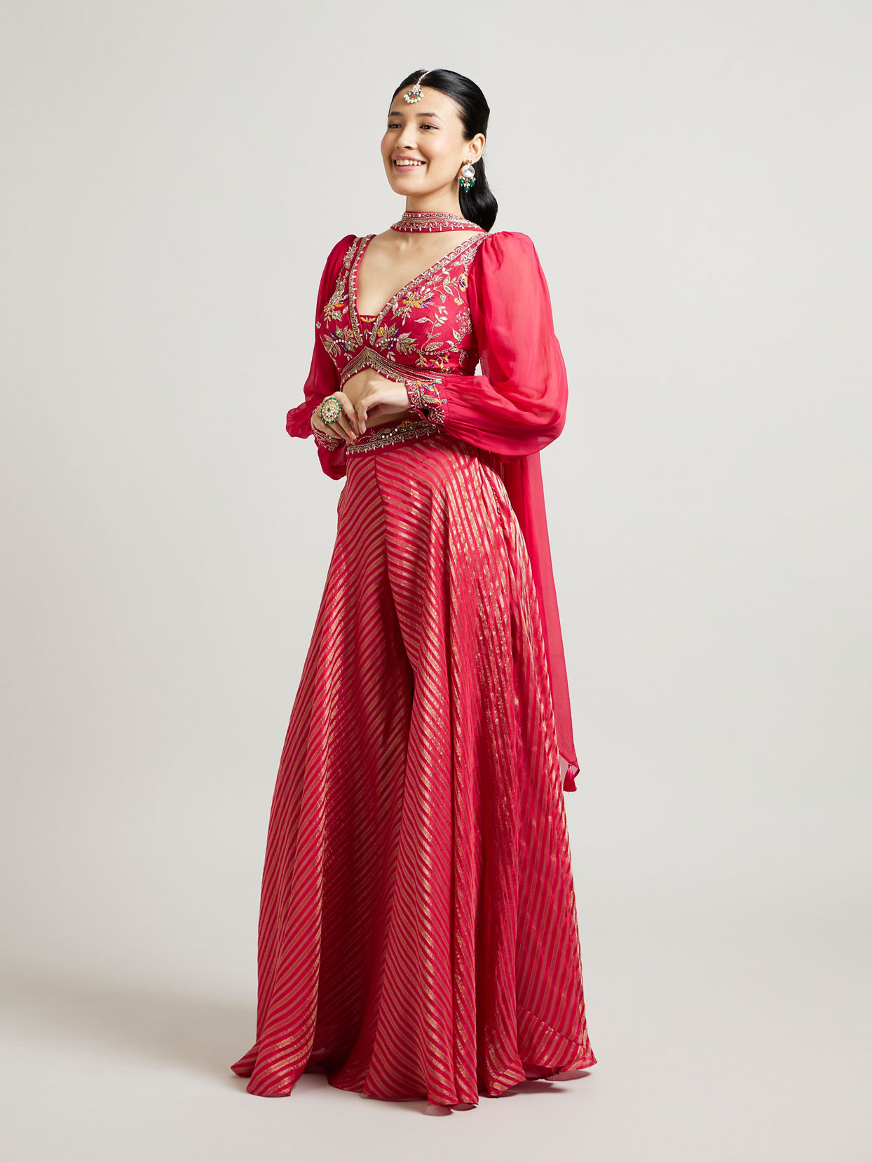 Mohey Women Rani Chinon Indo Western with Zari Work