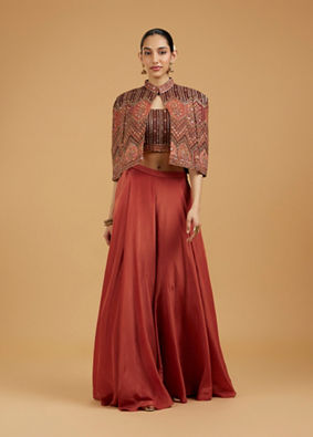 Mohey Women Gleaming Brown Satin Indo Western