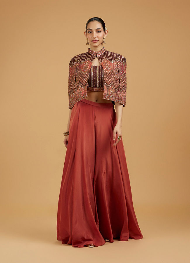 Mohey Women Gleaming Brown Satin Indo Western