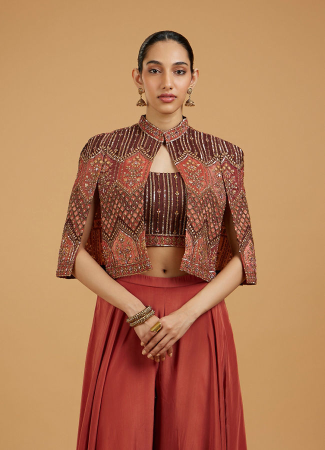 Mohey Women Gleaming Brown Satin Indo Western