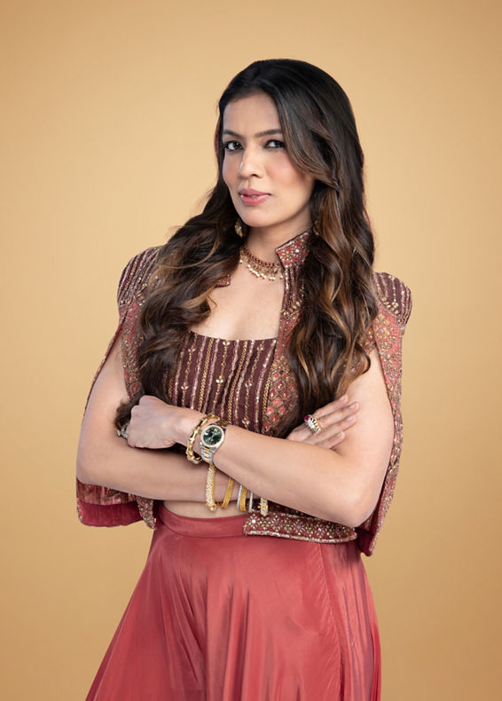 Mohey Women Gleaming Brown Satin Indo Western