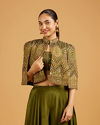 Mohey Women Forest Moss Indo Western with Sequin And Mirror Embellished Cape Blouse