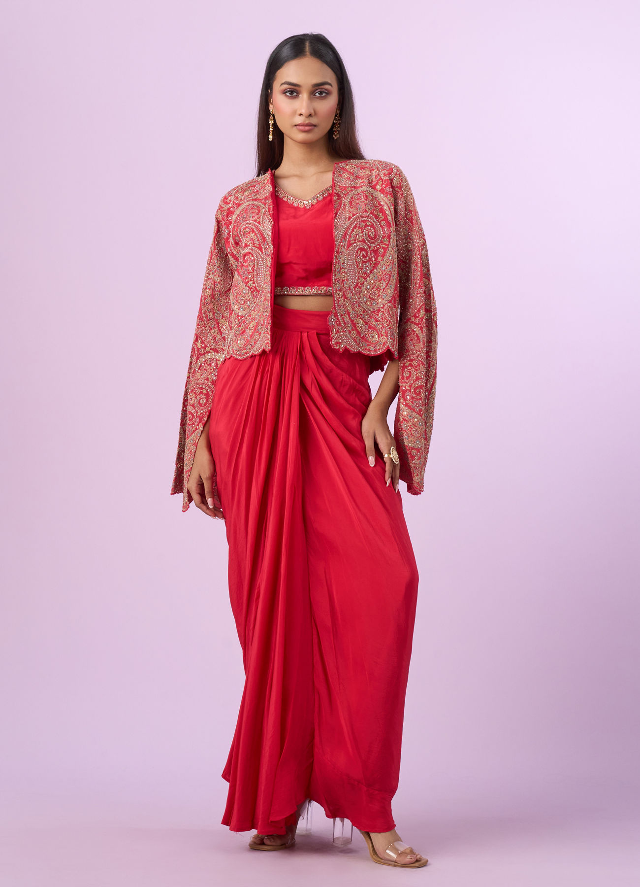 Mohey Women Pink Satin Indo Western Set