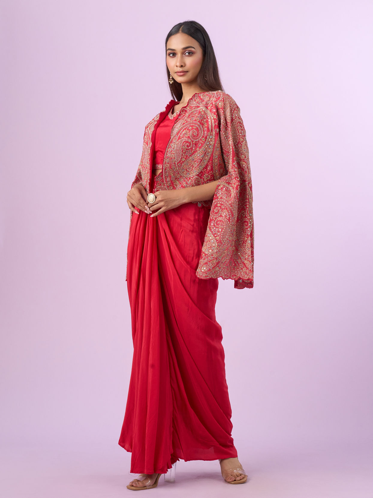 Mohey Women Pink Satin Indo Western Set