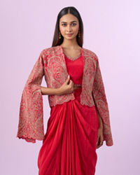 Mohey Women Pink Satin Indo Western Set