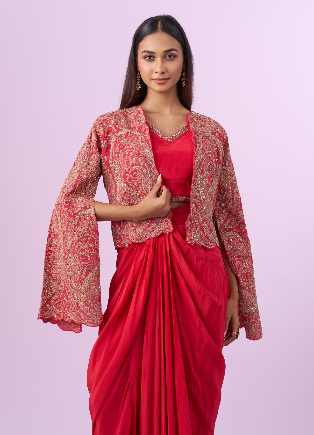 Mohey Women Pink Satin Indo Western Set