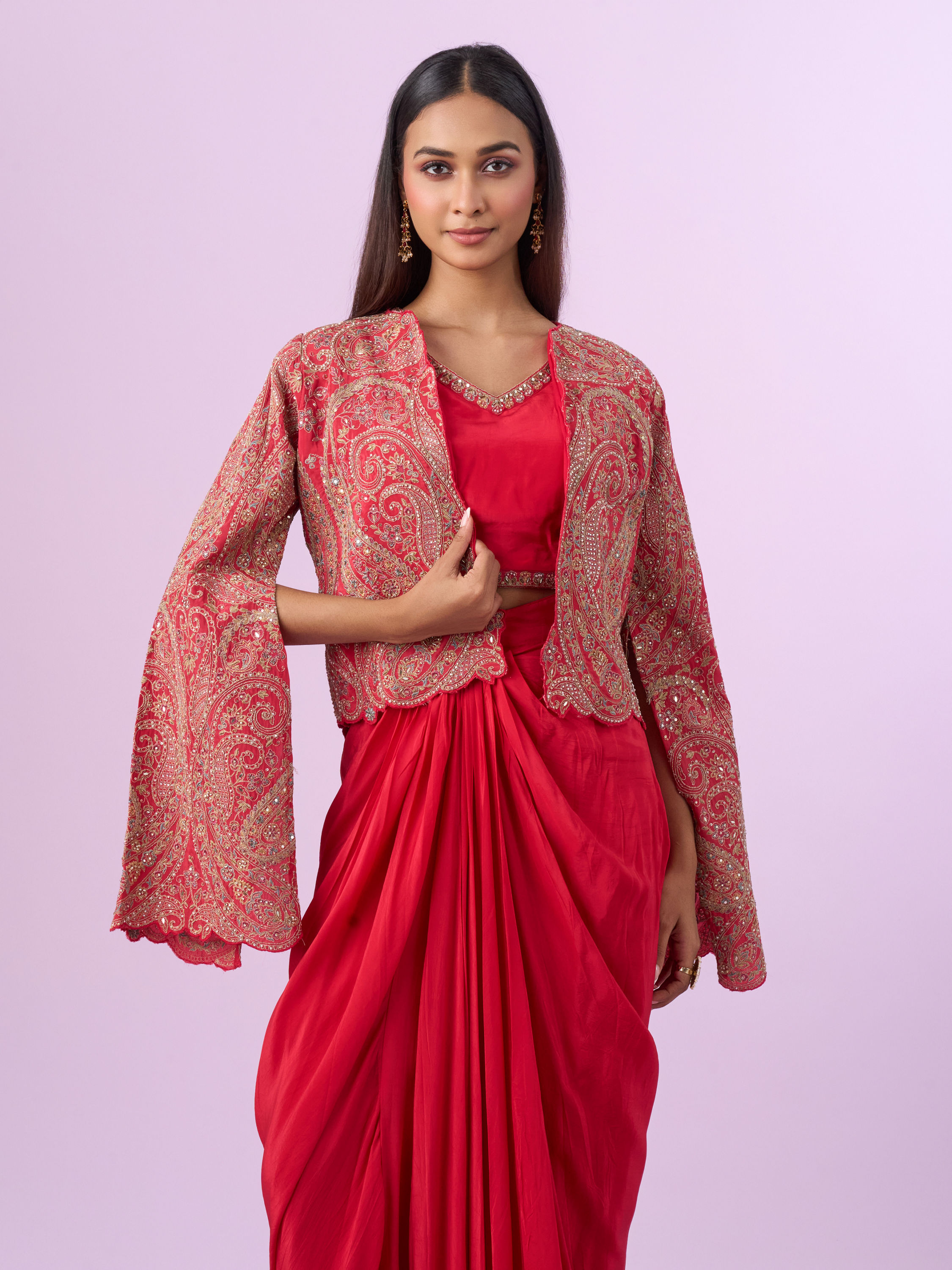 Mohey Women Pink Satin Indo Western Set