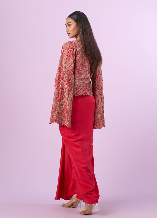 Mohey Women Pink Satin Indo Western Set