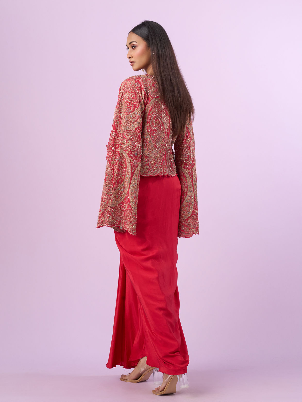 Mohey Women Pink Satin Indo Western Set