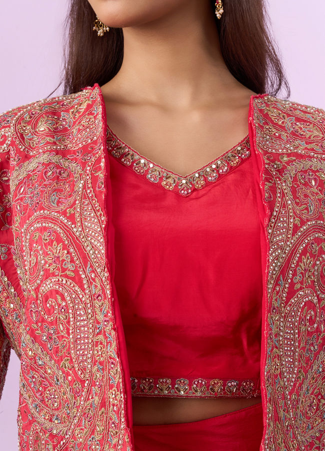 Mohey Women Pink Satin Indo Western Set