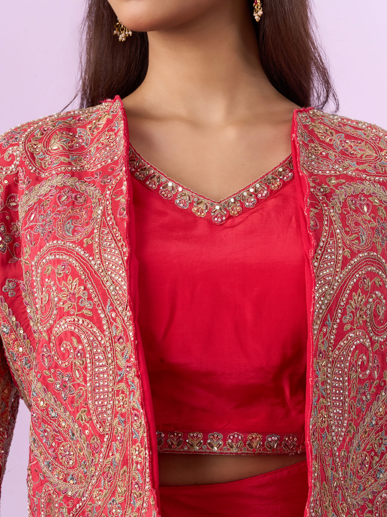 Mohey Women Pink Satin Indo Western Set