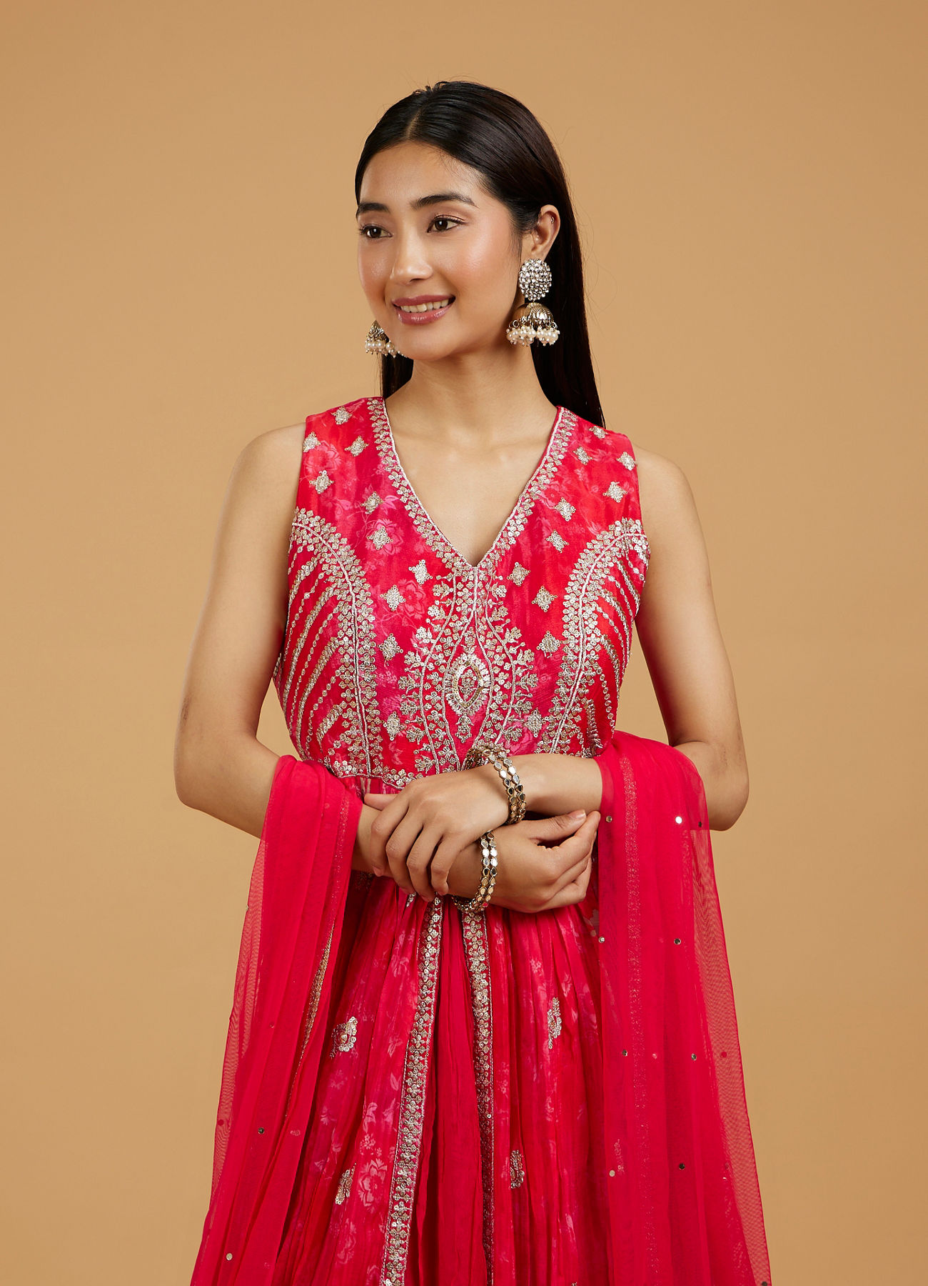 Mohey Women Enthralling Pink Anarkali Suit