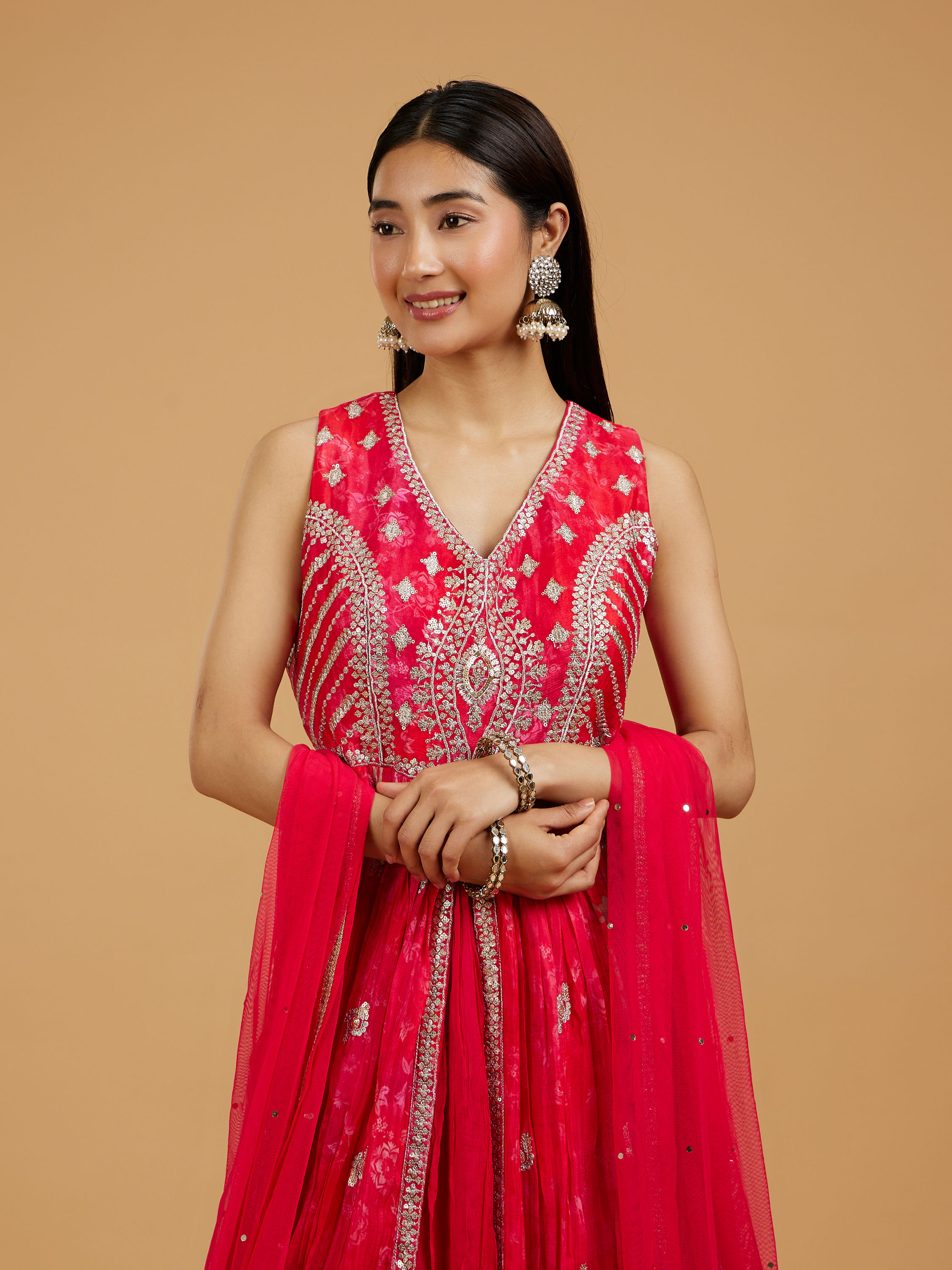 Mohey Women Enthralling Pink Anarkali Suit