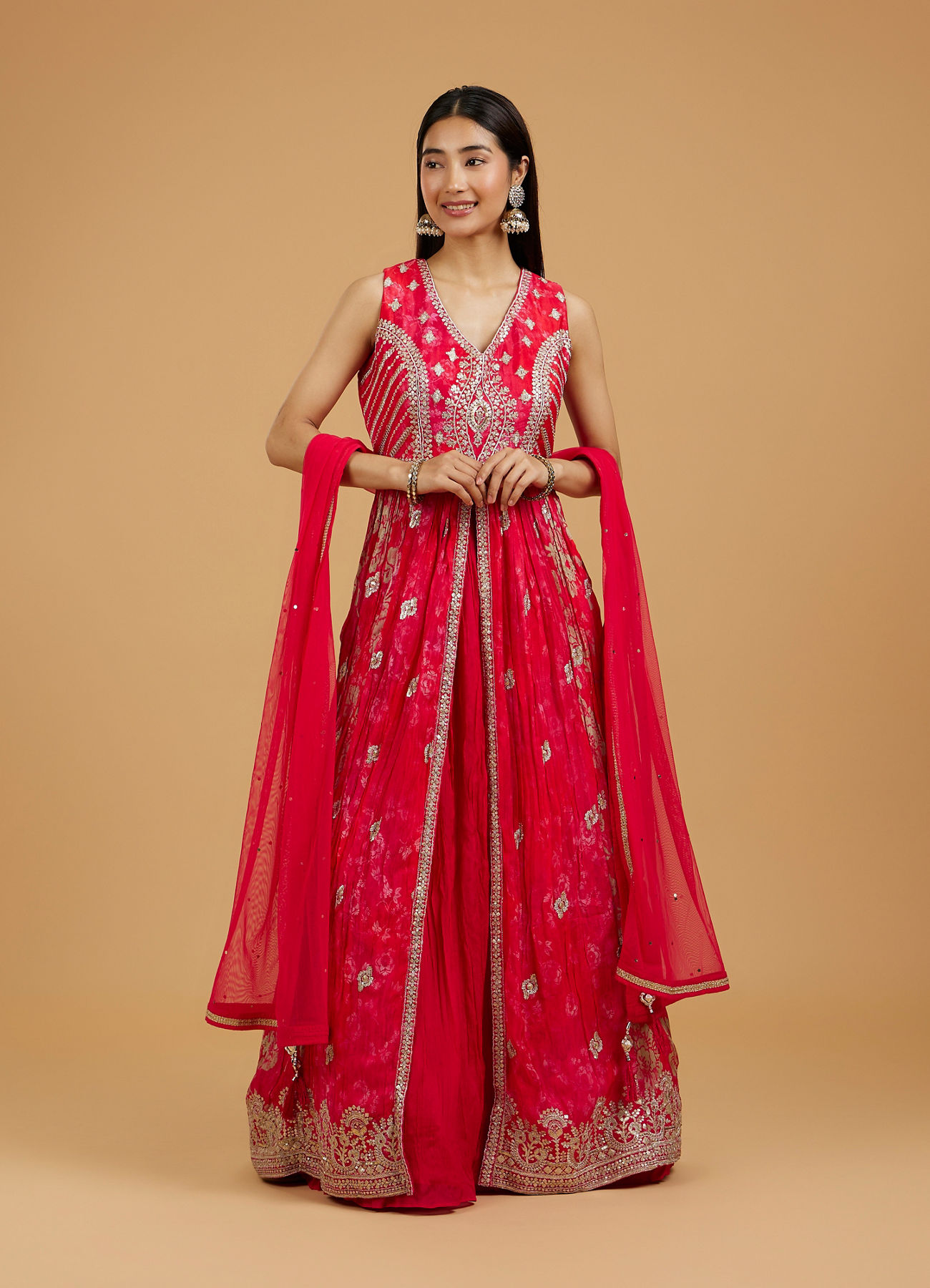 Mohey Women Enthralling Pink Anarkali Suit
