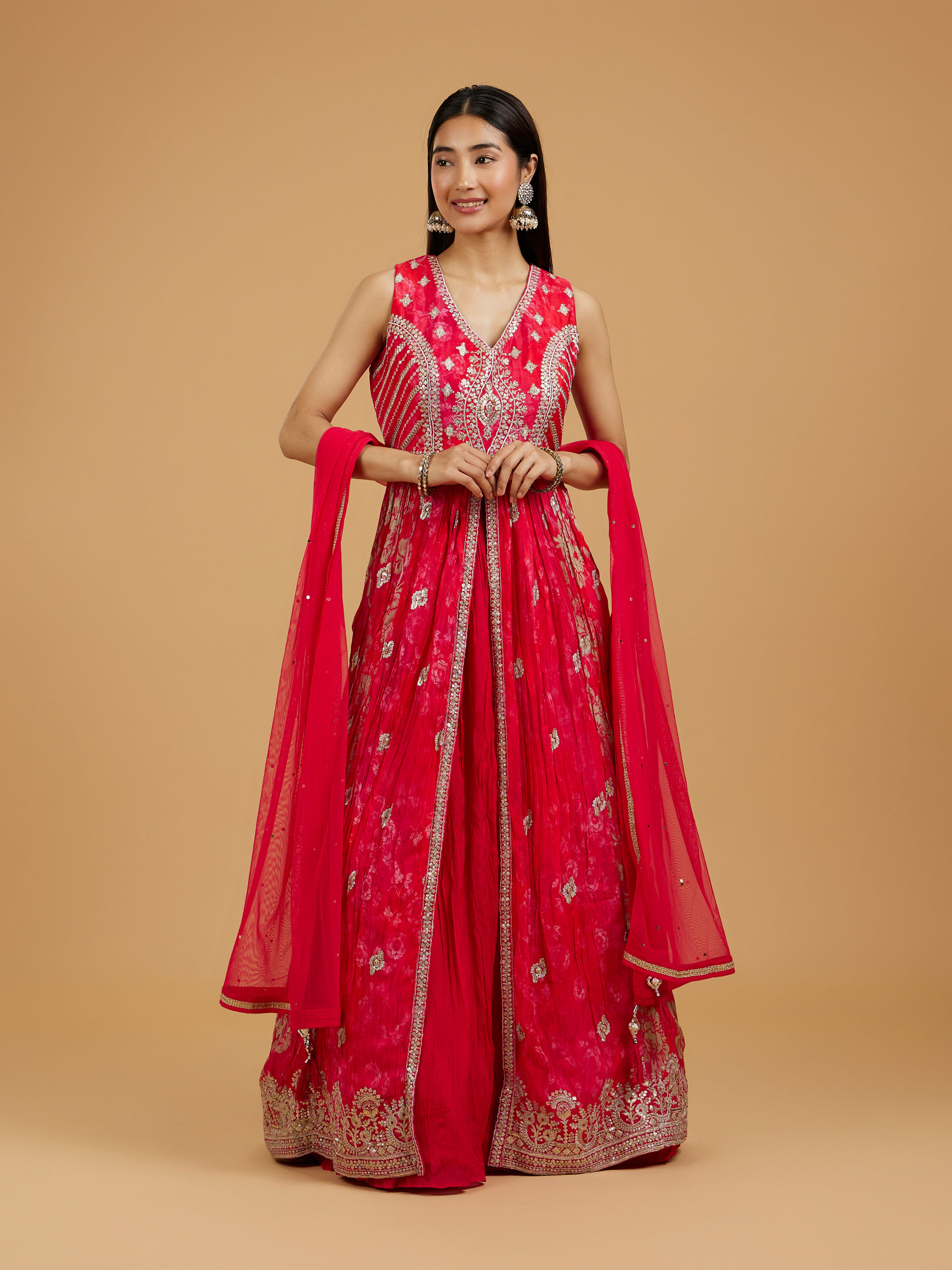 Mohey Women Enthralling Pink Anarkali Suit