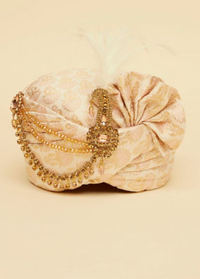 Ivory White Safa with Embellished Peacock Brooch image number 0