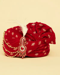 Manyavar Men Aurora Red Gold Embellished Safa