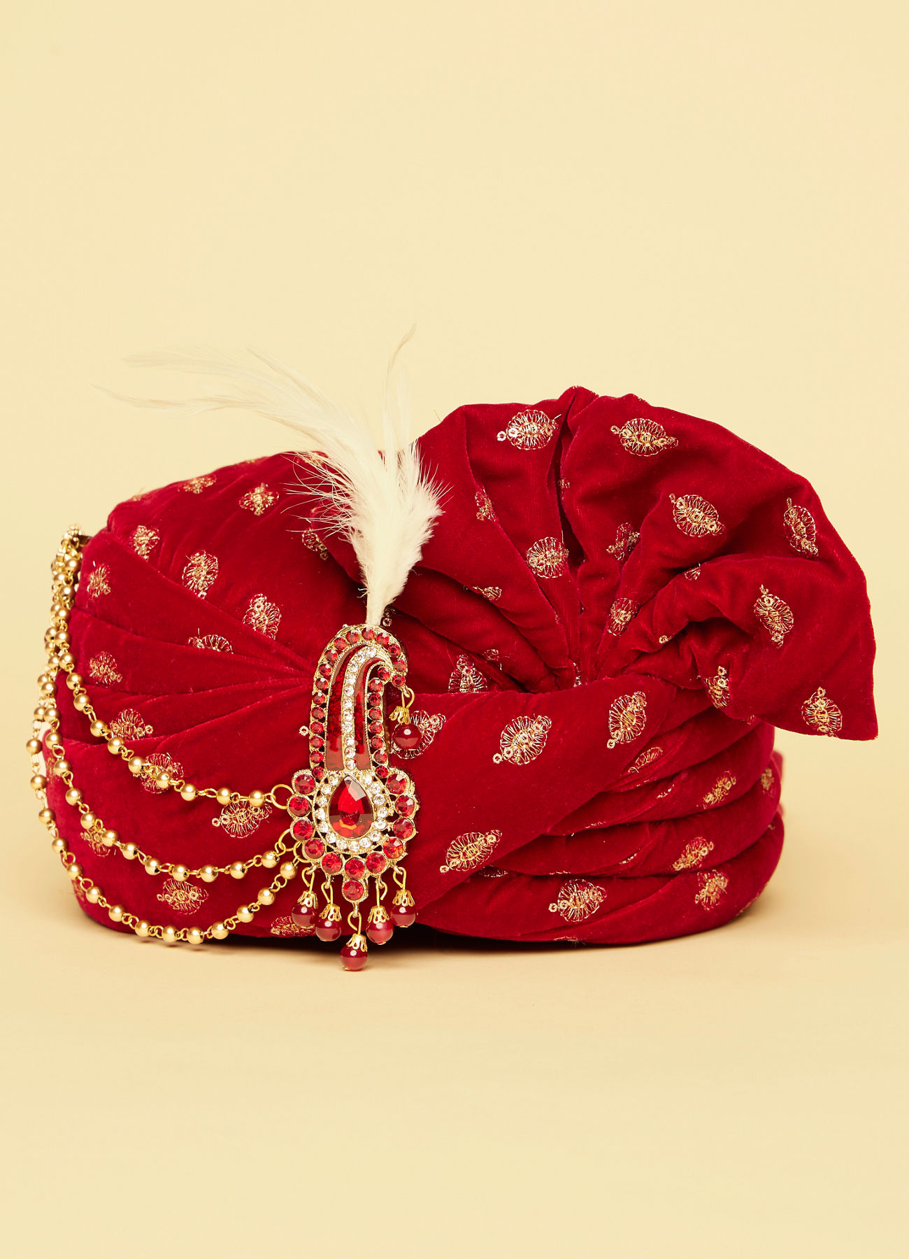 Manyavar Men Aurora Red Gold Embellished Safa