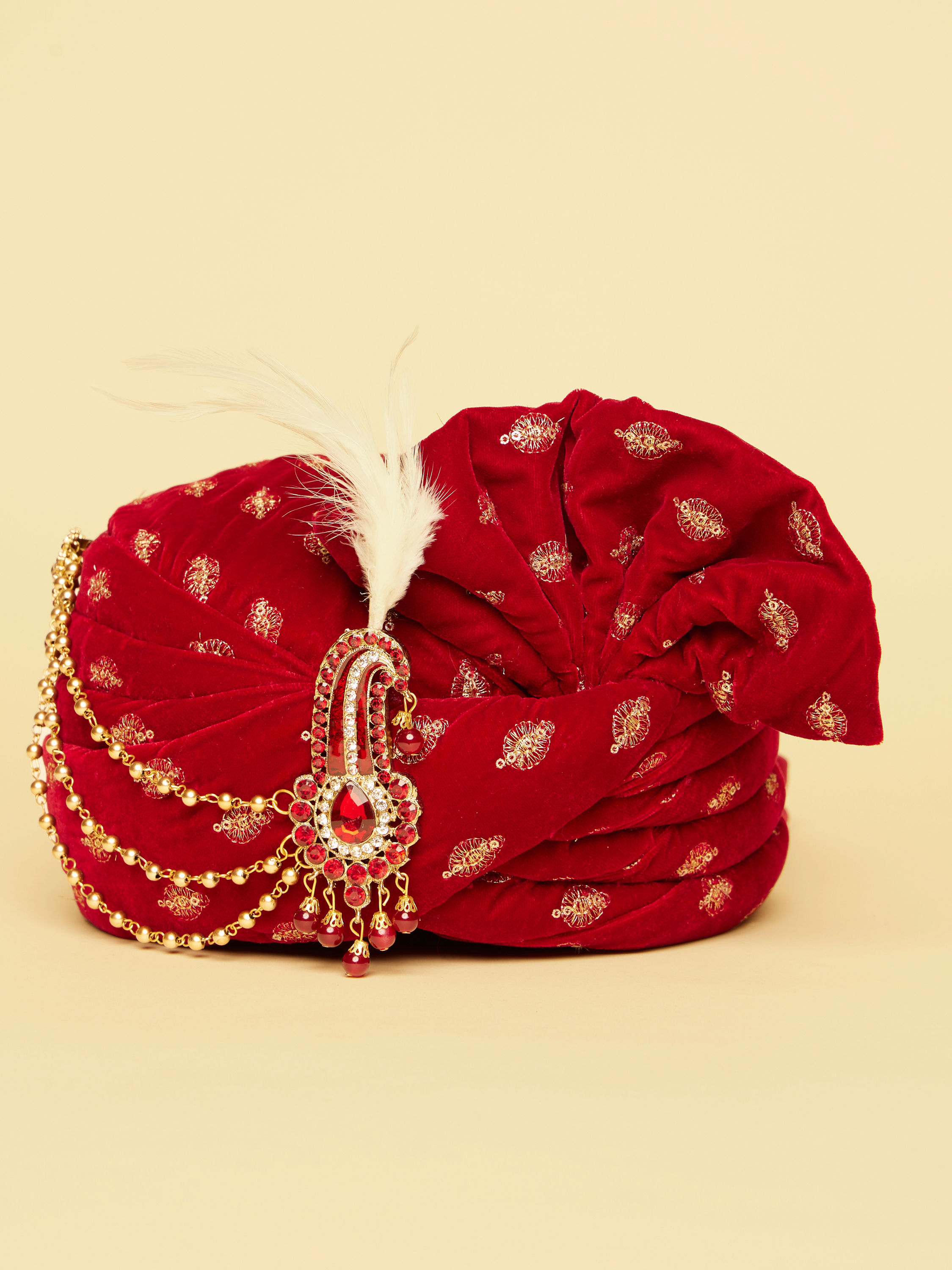 Manyavar Men Aurora Red Gold Embellished Safa