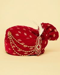 Manyavar Men Aurora Red Gold Embellished Safa