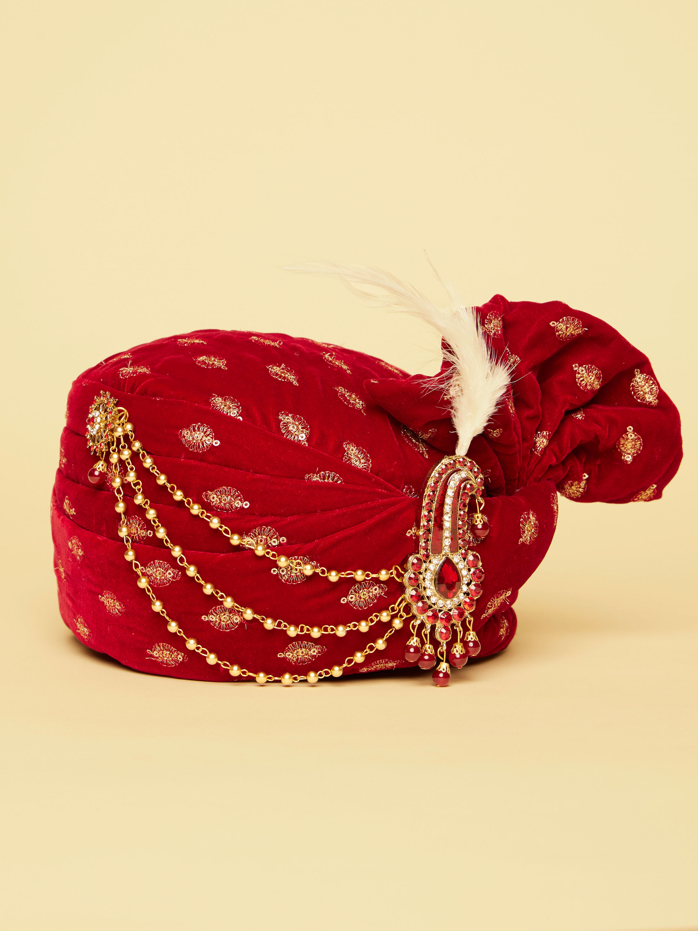 Manyavar Men Aurora Red Gold Embellished Safa