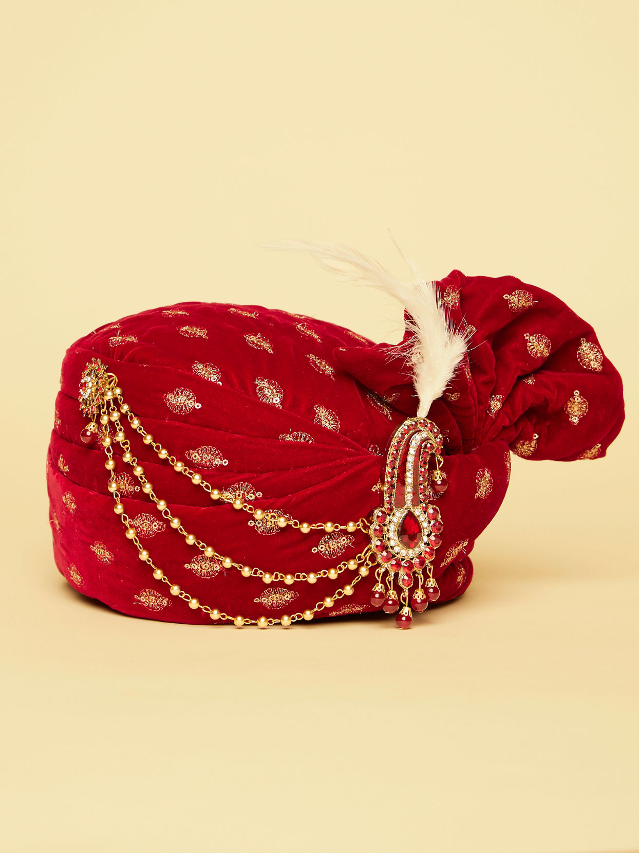 Manyavar Men Aurora Red Gold Embellished Safa