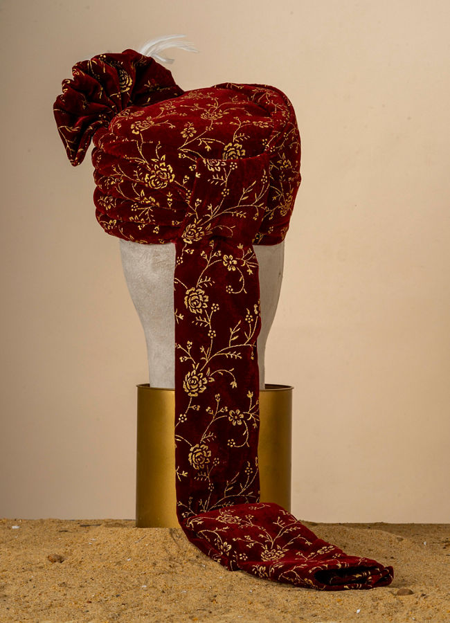 Manyavar Men Maroon Velvet Royal Safa