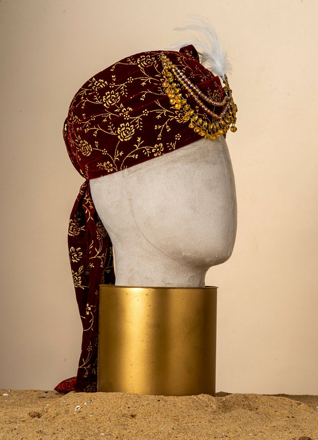 Manyavar Men Maroon Velvet Royal Safa