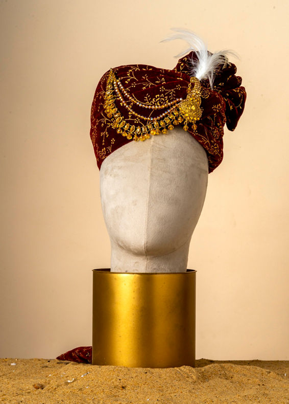 Manyavar Men Maroon Velvet Royal Safa