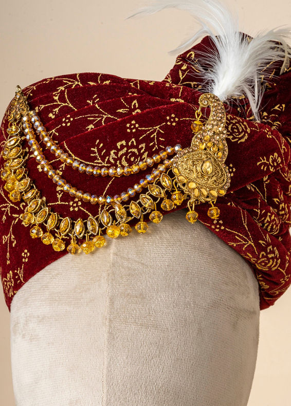 Manyavar Men Maroon Velvet Royal Safa