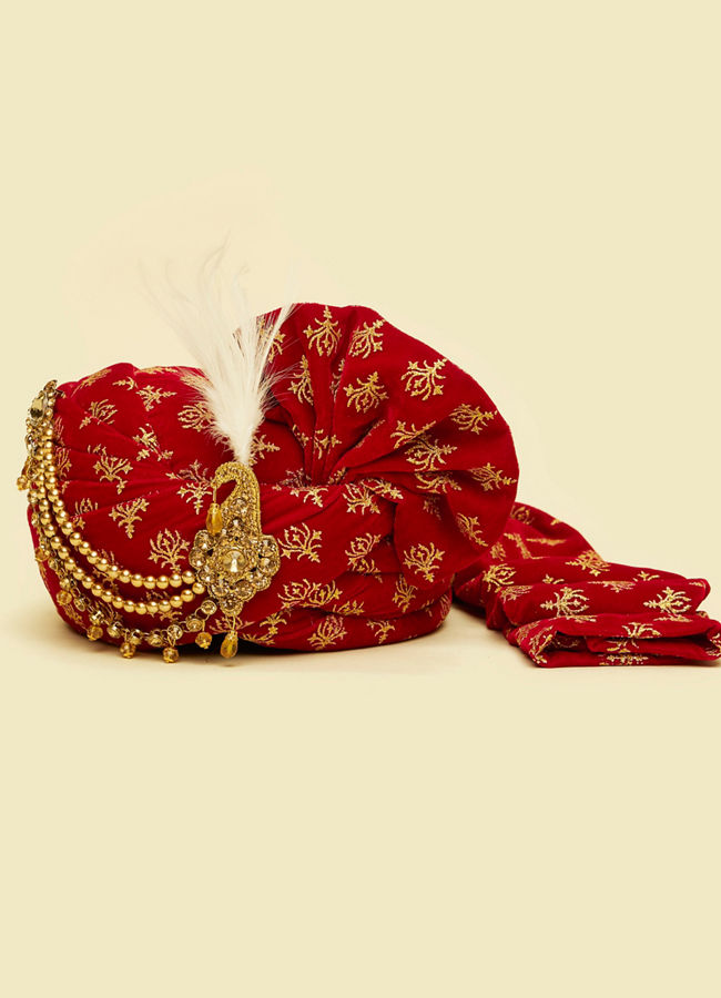 Manyavar Men Maroon Velvet Safa