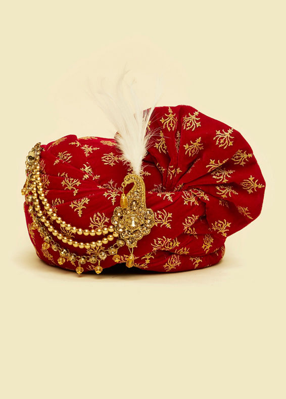 Manyavar Men Maroon Velvet Safa