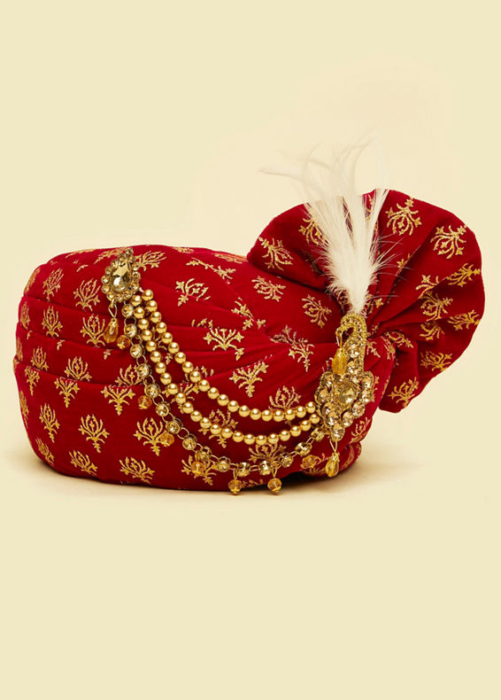 Manyavar Men Maroon Velvet Safa