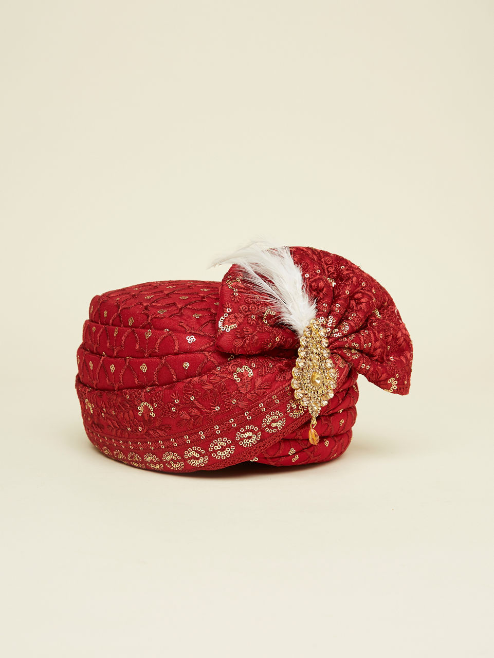 Manyavar Men Cherry Red Jaal Patterned Safa