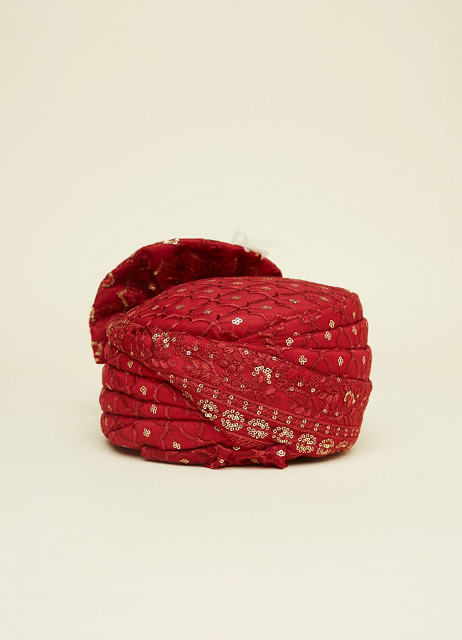 Cherry Red Jaal Patterned Safa image number 3