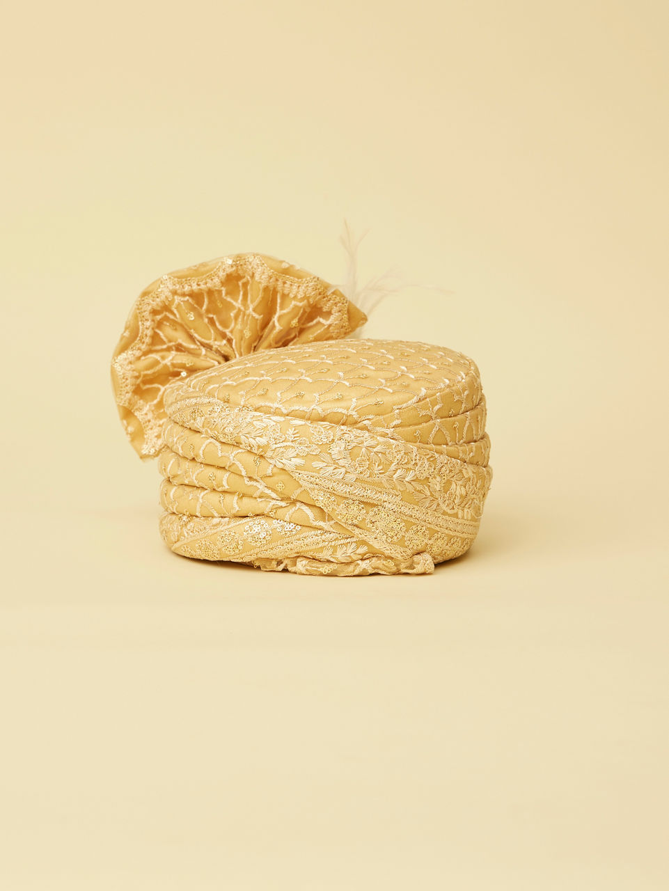 Manyavar Men Sand Beige Red Jaal Patterned Safa